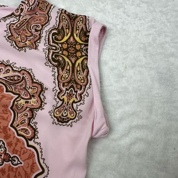 DR2 Women's Size L Mandala Print Short Sleeve Top Pink Bohemian Rolled Sleeve - Picture 4 of 9